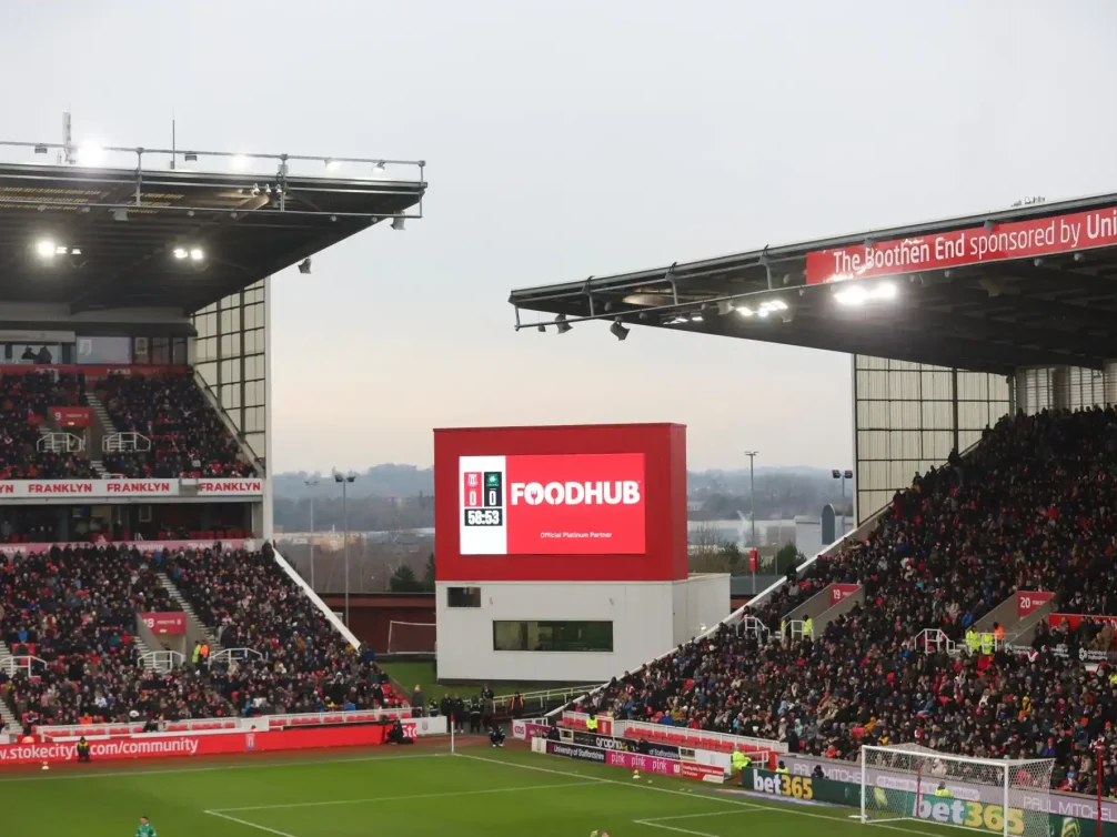 Crowded stands at Stoke City football match.