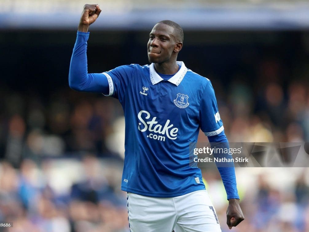 LIVERPOOL, ENGLAND - OCTOBER 07: Abdoulaye Doucoure of Everton celebrates following the team's victory during the Premier League match between Everton FC and AFC Bournemouth at Goodison Park on October 07, 2023 in Liverpool, England. (Photo by Nathan Stirk/Getty Images)